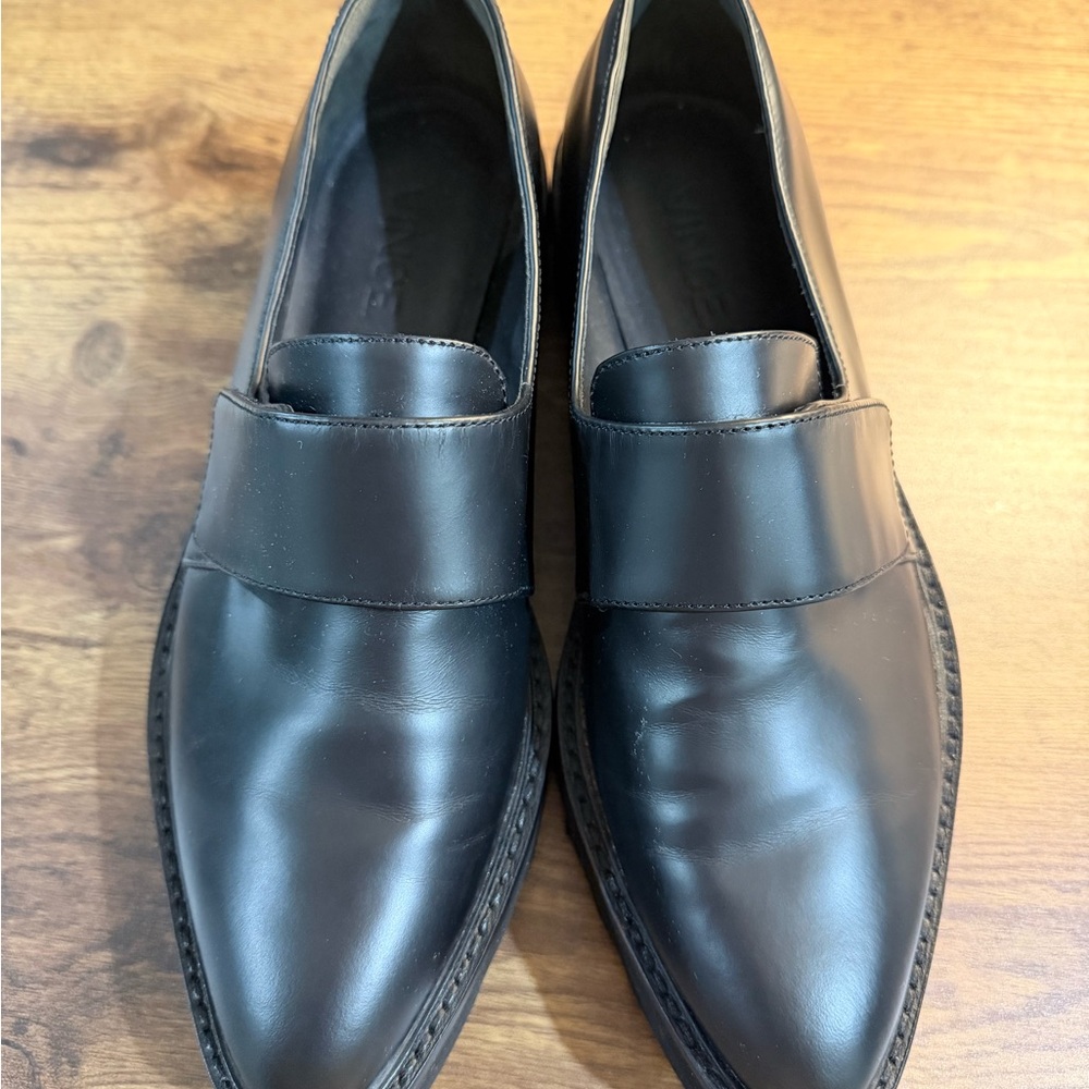 Vince Black Leather Slip-On Loafers